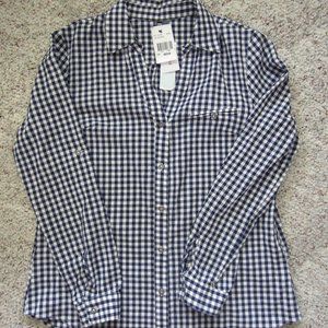 Feena Button Down Textured Top- Medium- Navy